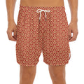 Beige And Red Japanese Pattern Print Men's Split Running Shorts