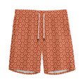 Beige And Red Japanese Pattern Print Men's Athletic Shorts