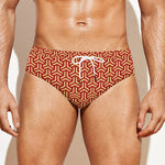 Beige And Red Japanese Pattern Print Men's Swim Briefs