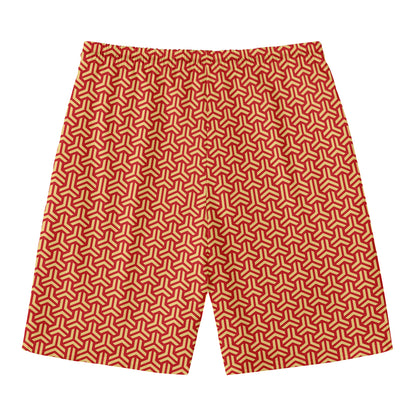Beige And Red Japanese Pattern Print Men's Swim Trunks