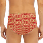 Beige And Red Japanese Pattern Print Men's Triangle Swim Briefs