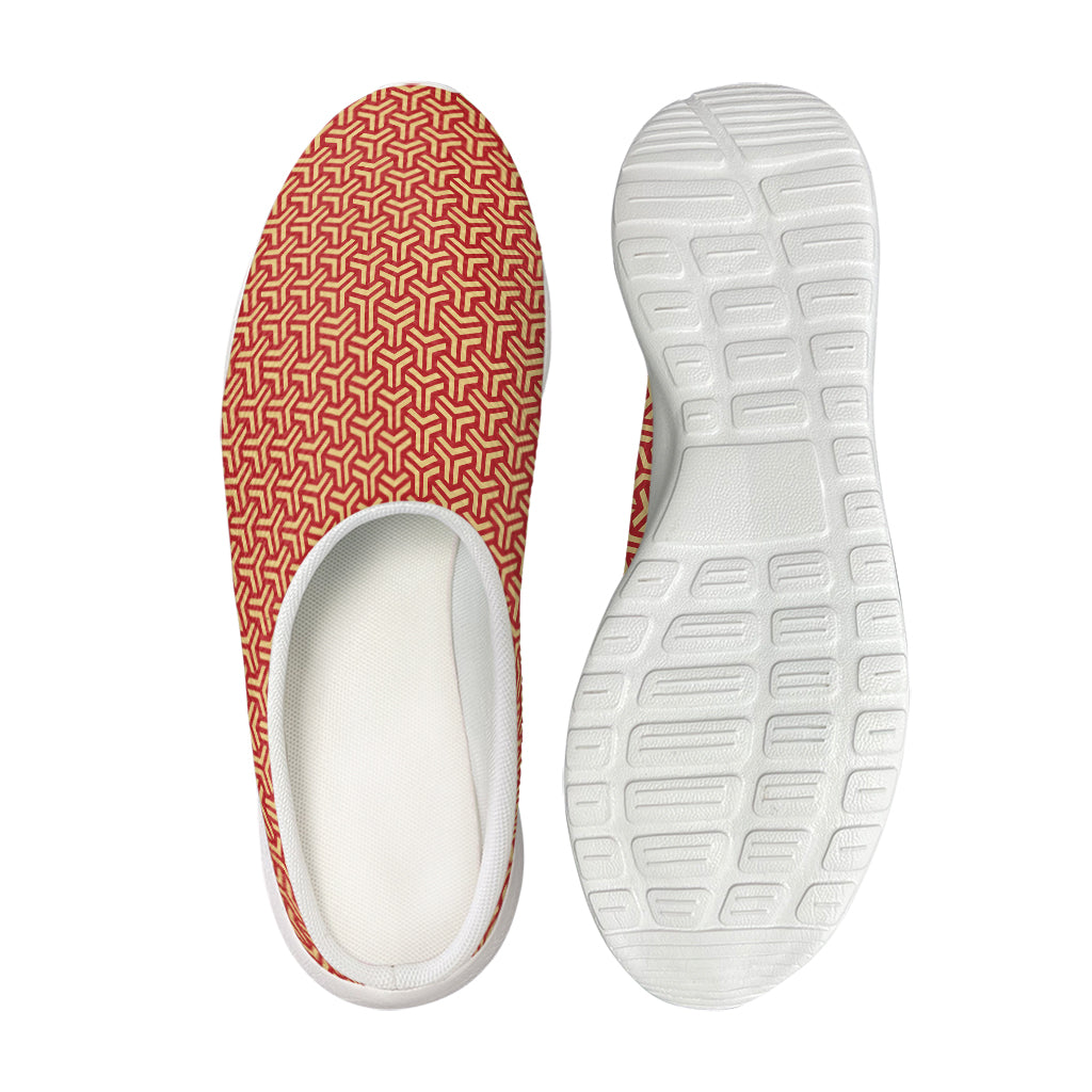 Beige And Red Japanese Pattern Print Mesh Casual Shoes