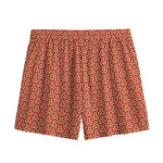 Beige And Red Japanese Pattern Print Mesh Shorts