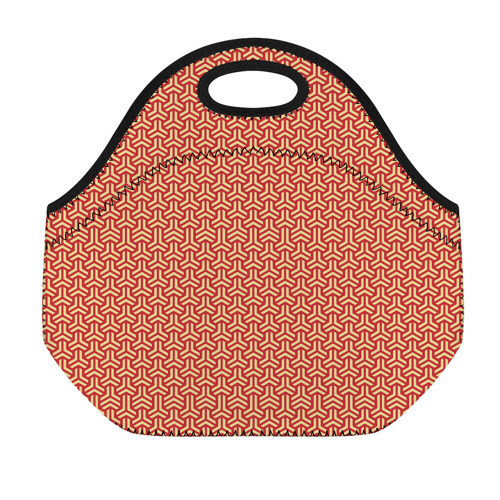 Beige And Red Japanese Pattern Print Neoprene Lunch Bag