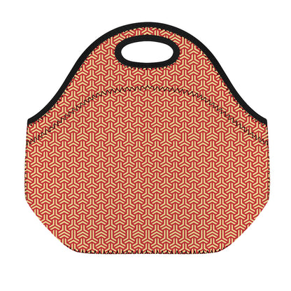 Beige And Red Japanese Pattern Print Neoprene Lunch Bag