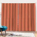 Beige And Red Japanese Pattern Print Pencil Pleat Curtains