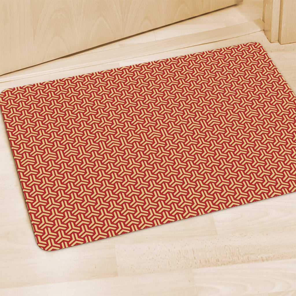 Beige And Red Japanese Pattern Print Polyester Doormat