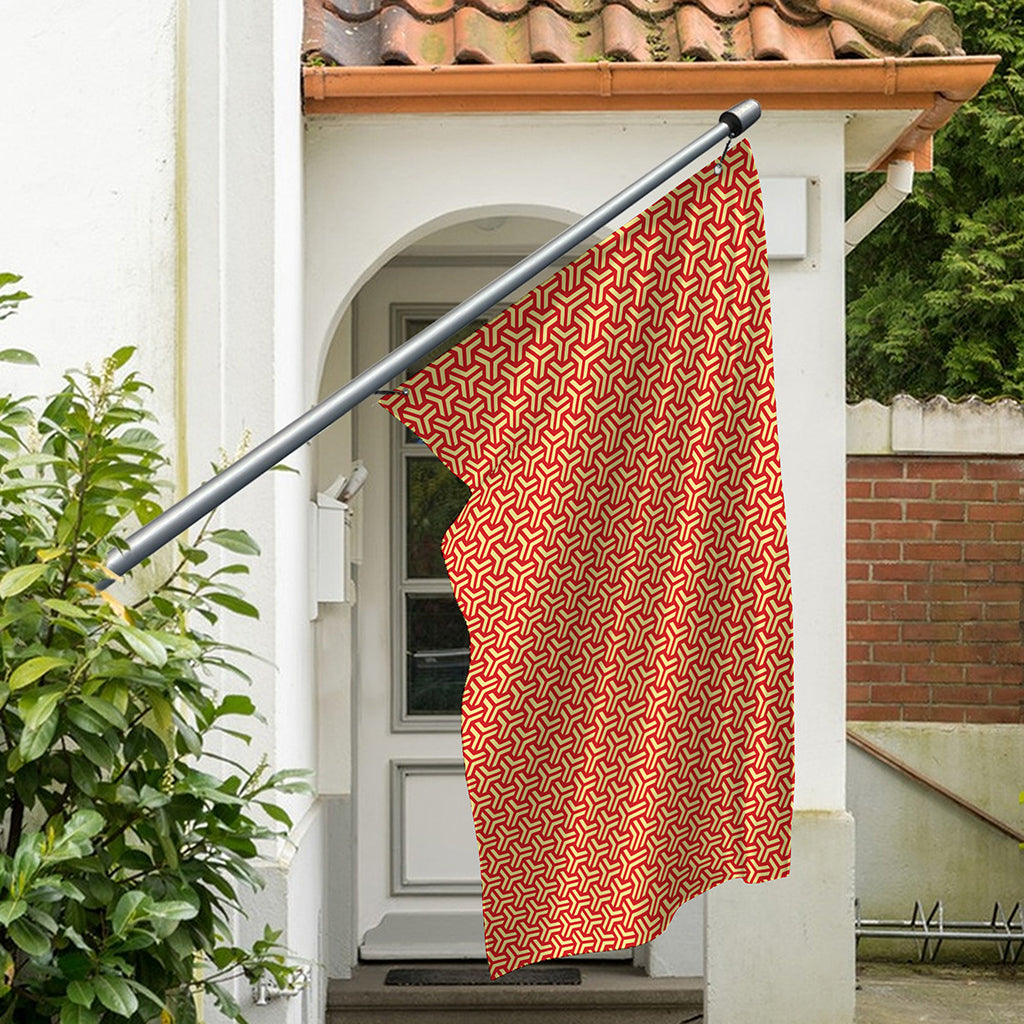Beige And Red Japanese Pattern Print Polyester Flag