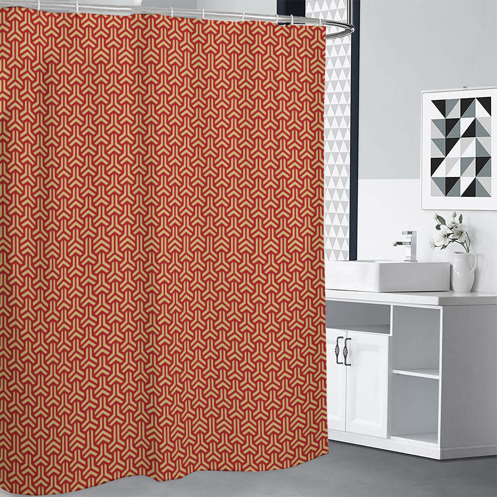 Beige And Red Japanese Pattern Print Premium Shower Curtain