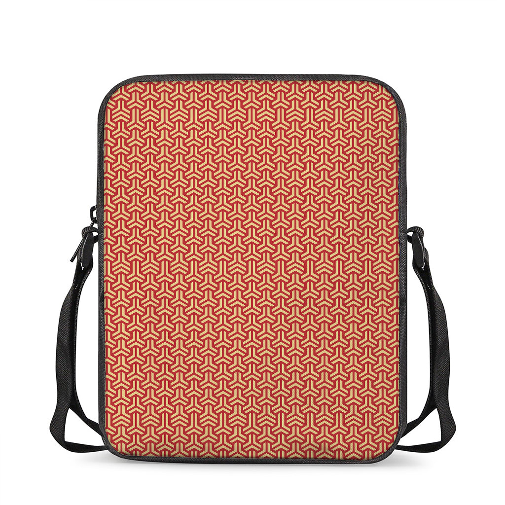 Beige And Red Japanese Pattern Print Rectangular Crossbody Bag