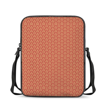 Beige And Red Japanese Pattern Print Rectangular Crossbody Bag