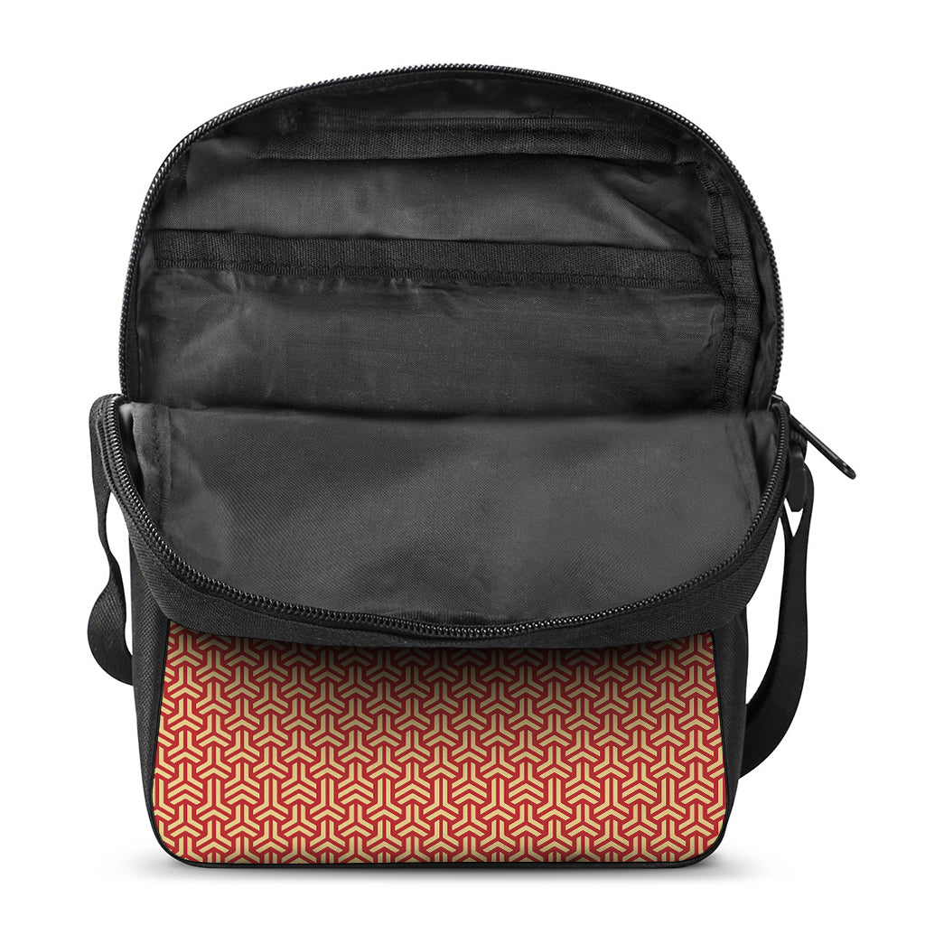 Beige And Red Japanese Pattern Print Rectangular Crossbody Bag