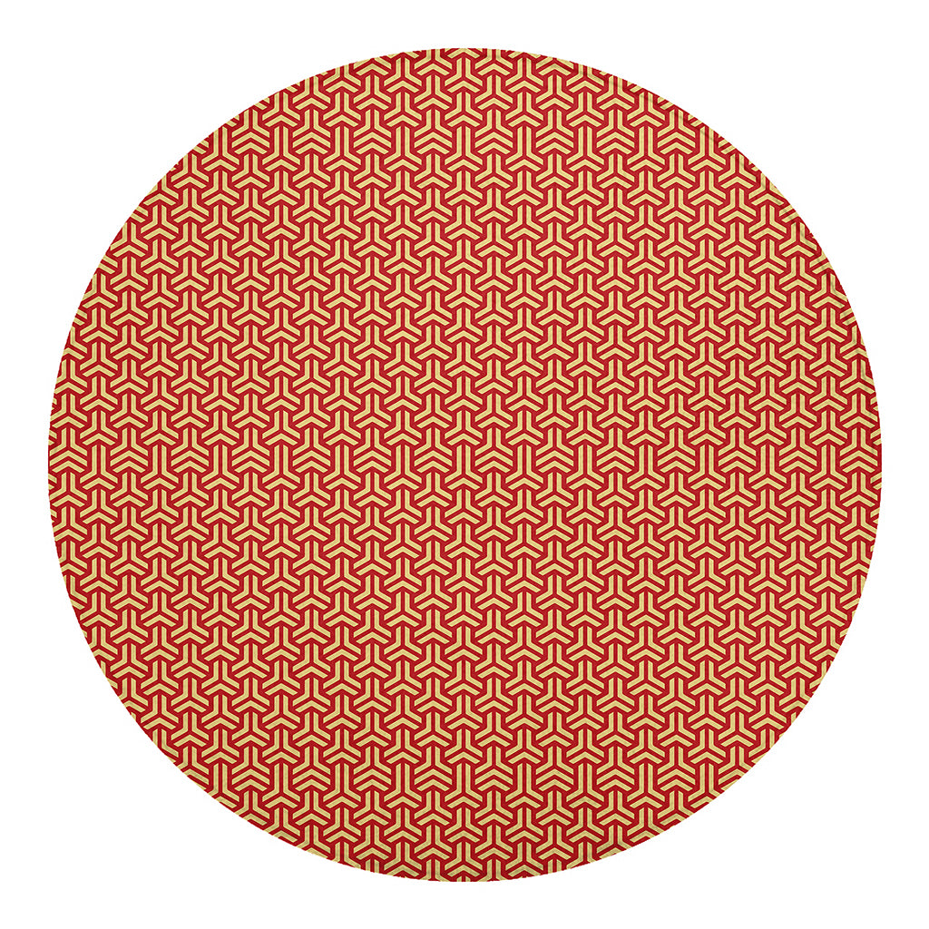 Beige And Red Japanese Pattern Print Round Blanket