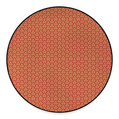 Beige And Red Japanese Pattern Print Round Floor Mat