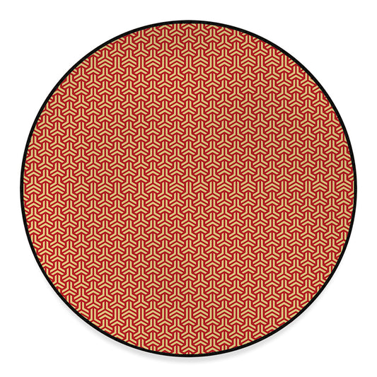 Beige And Red Japanese Pattern Print Round Floor Mat