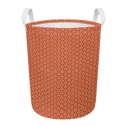 Beige And Red Japanese Pattern Print Round Laundry Basket