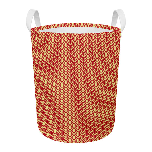 Beige And Red Japanese Pattern Print Round Laundry Basket