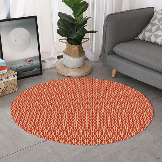 Beige And Red Japanese Pattern Print Round Rug