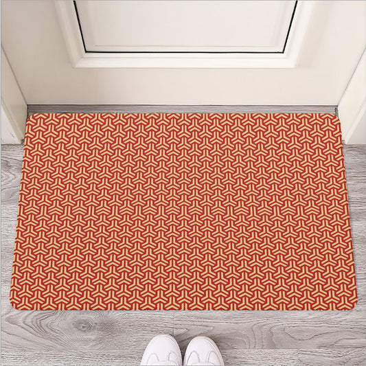 Beige And Red Japanese Pattern Print Rubber Doormat