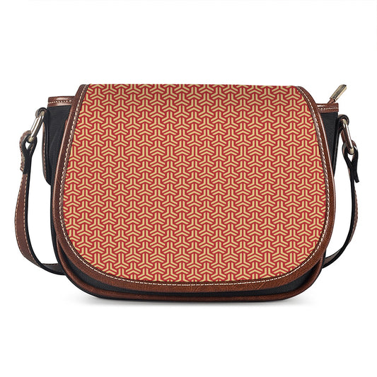 Beige And Red Japanese Pattern Print Saddle Bag