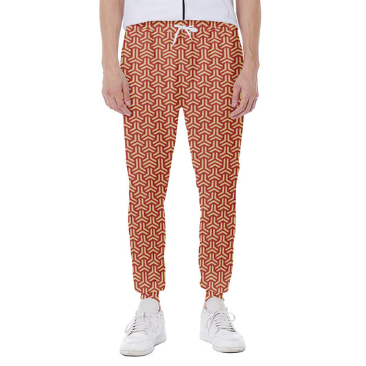 Beige And Red Japanese Pattern Print Scuba Joggers