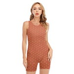 Beige And Red Japanese Pattern Print Sleeveless One Piece Swimsuit