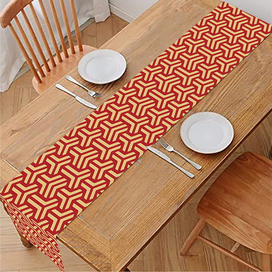 Beige And Red Japanese Pattern Print Table Runner