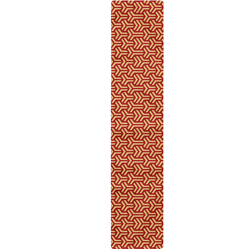 Beige And Red Japanese Pattern Print Table Runner