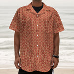 Beige And Red Japanese Pattern Print Textured Short Sleeve Shirt