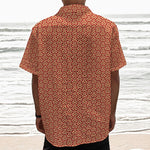 Beige And Red Japanese Pattern Print Textured Short Sleeve Shirt