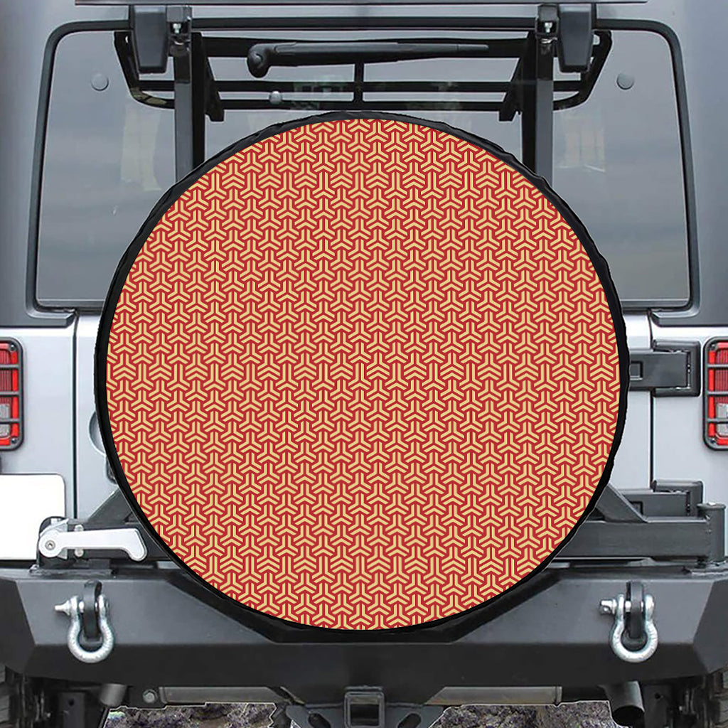 Beige And Red Japanese Pattern Print Tire Cover