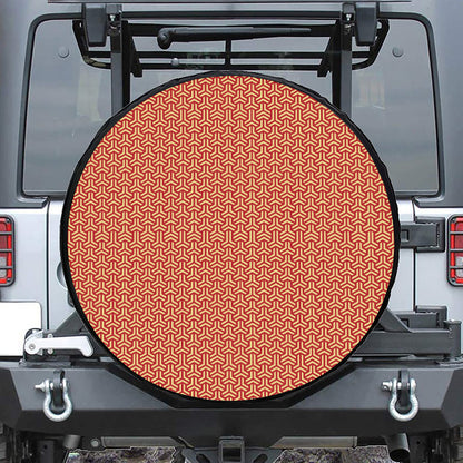 Beige And Red Japanese Pattern Print Tire Cover