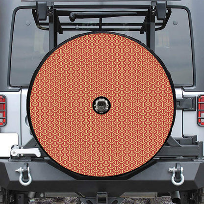 Beige And Red Japanese Pattern Print Tire Cover With Camera Hole