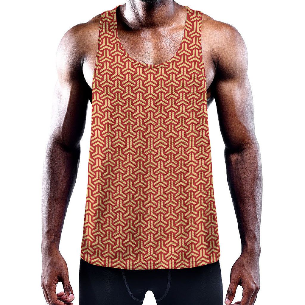 Beige And Red Japanese Pattern Print Training Tank Top