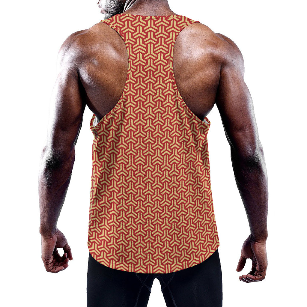 Beige And Red Japanese Pattern Print Training Tank Top
