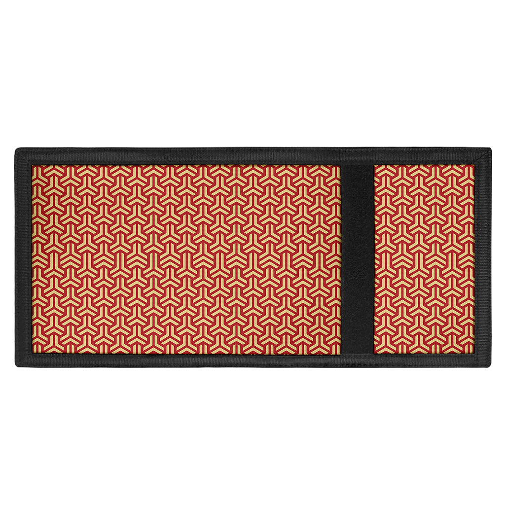 Beige And Red Japanese Pattern Print Trifold Wallet