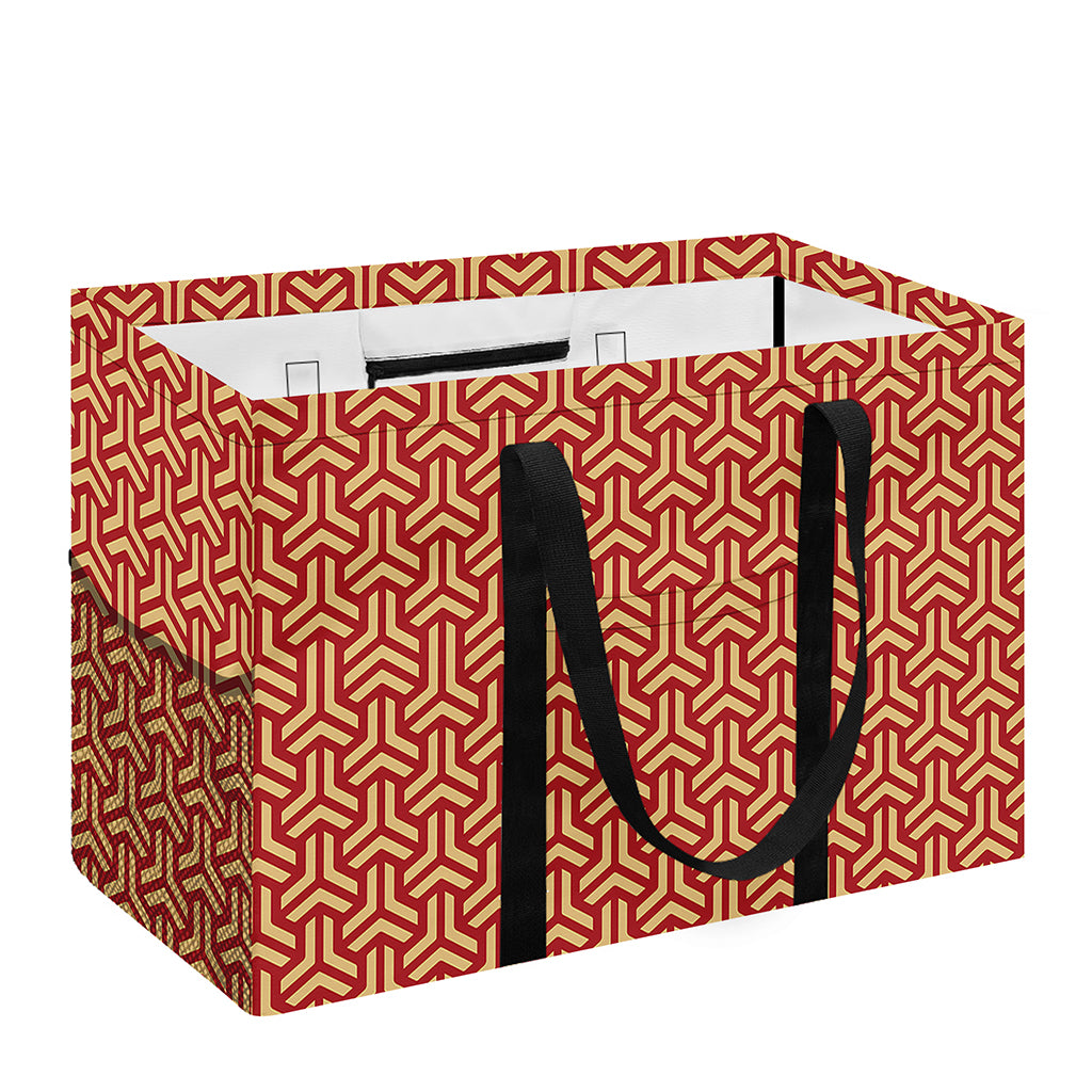 Beige And Red Japanese Pattern Print Utility Tote Bag