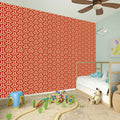 Beige And Red Japanese Pattern Print Wall Sticker