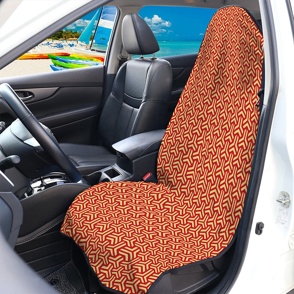 Beige And Red Japanese Pattern Print Waterproof Car Seat Cover