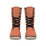 Beige And Red Japanese Pattern Print Winter Boots