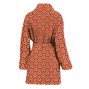 Beige And Red Japanese Pattern Print Women's Bathrobe