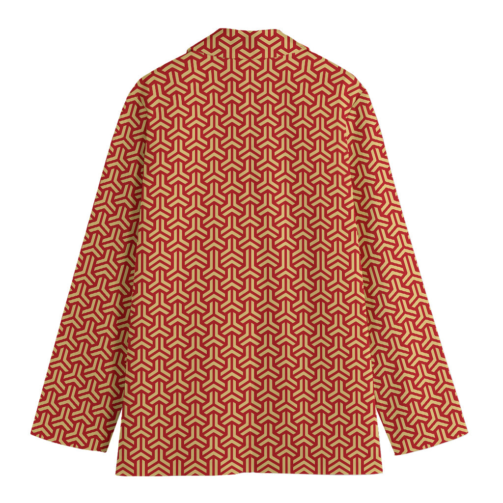 Beige And Red Japanese Pattern Print Women's Blazer