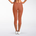 Beige And Red Japanese Pattern Print Women's Capri Leggings