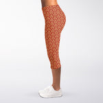 Beige And Red Japanese Pattern Print Women's Capri Leggings