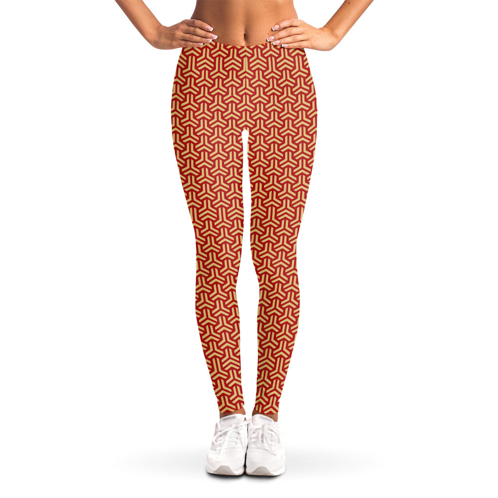 Beige And Red Japanese Pattern Print Women's Leggings