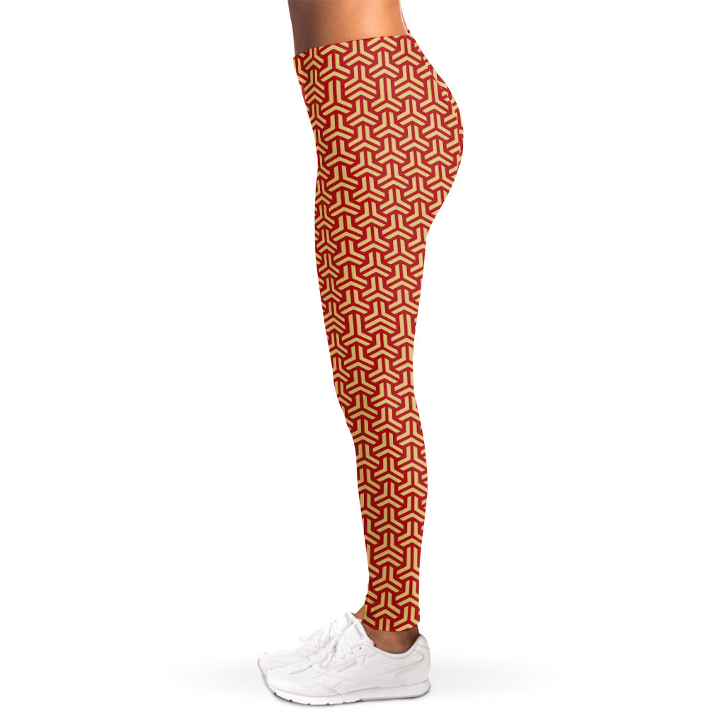 Beige And Red Japanese Pattern Print Women's Leggings