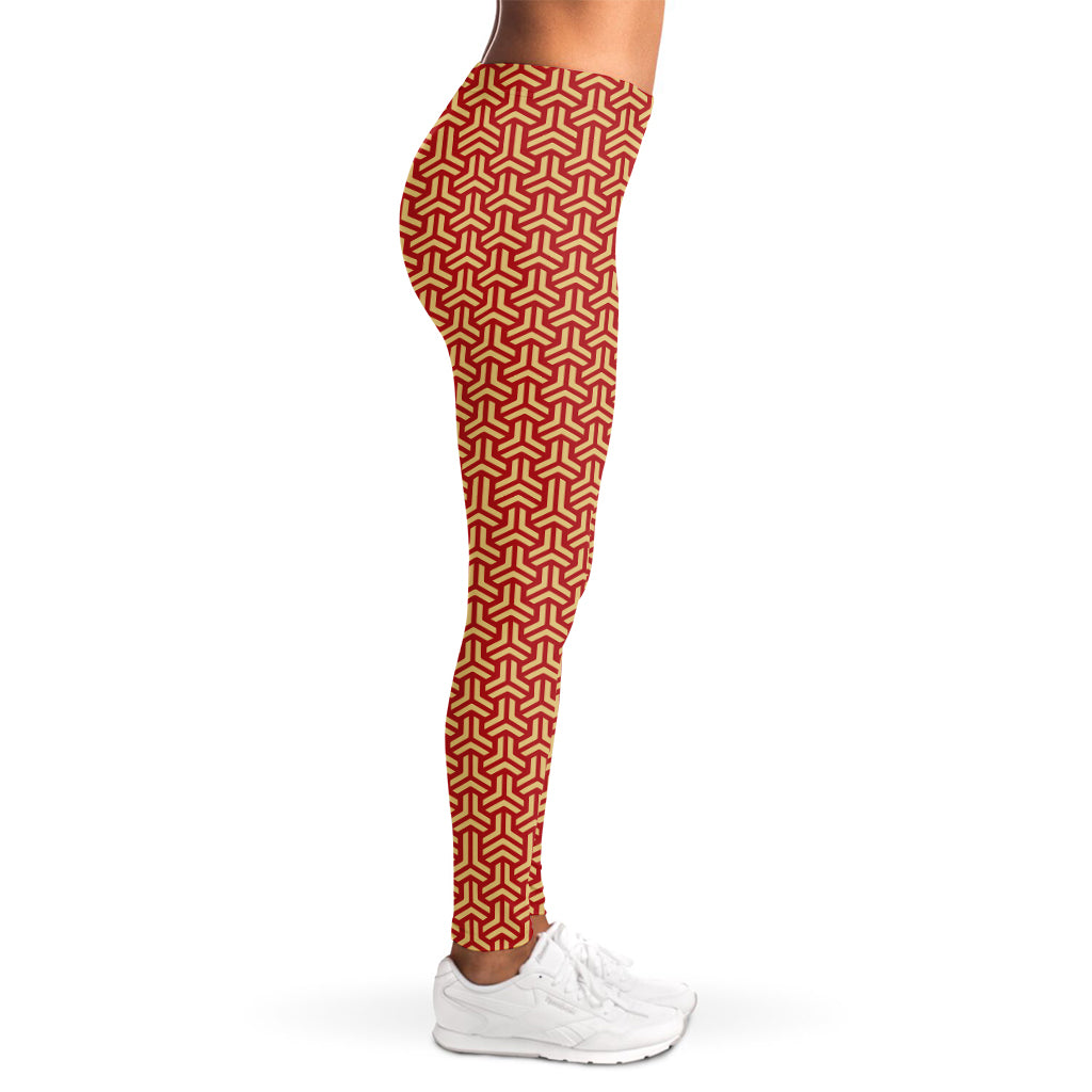 Beige And Red Japanese Pattern Print Women's Leggings