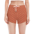 Beige And Red Japanese Pattern Print Women's Split Running Shorts