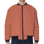 Beige And Red Japanese Pattern Print Zip Sleeve Bomber Jacket