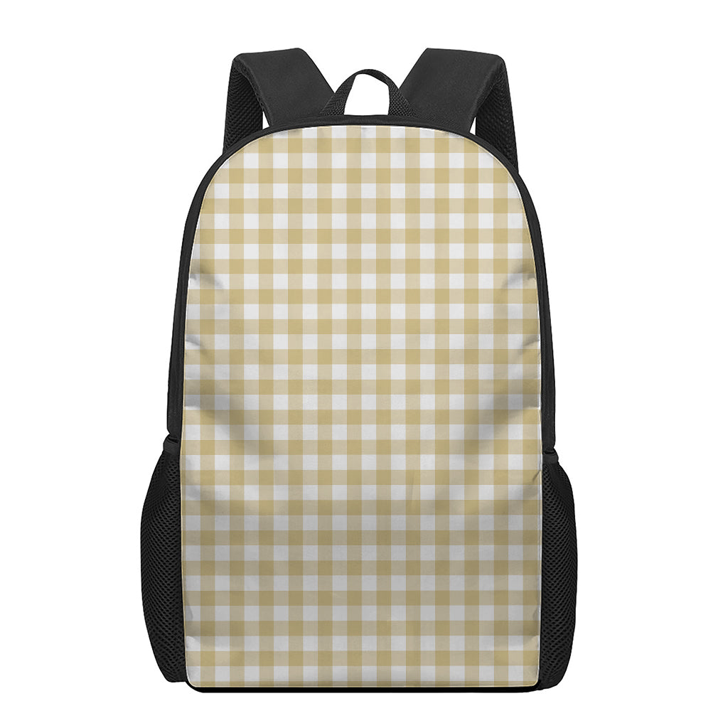 Beige And White Check Pattern Print 17 Inch Backpack